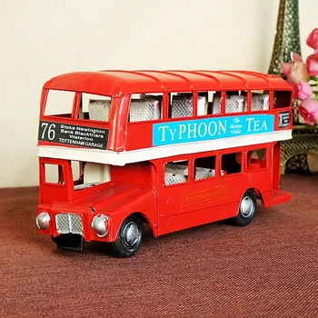Двухэтажный автобус модели 1954 года, Лондон, Англия, красный Винтаж ручной работы, Железная модель автомобиля Route 76, Миниатюры, Статуэтки, украшения для дома