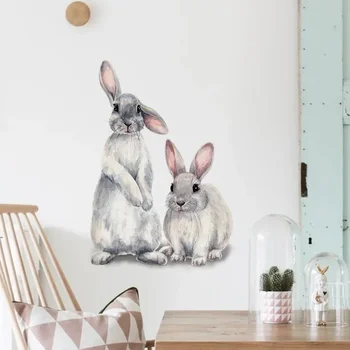Декор стен двумя милыми кроликами, Украшение детской комнаты, Съемные обои, Гостиная, спальня, Настенная роспись, наклейки с кроликами