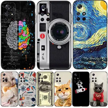 Для Xiaomi Redmi Note 11S 4G 5G Global Case Чехол Для Телефона Черный Tpu Чехол brain math cat dog