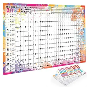 Ежегодный английский планировщик на 2024 год Настенный календарь Morandi с цветными граффити, настольный календарь, бумага, канцелярские принадлежности для занятий в классе с расписанием