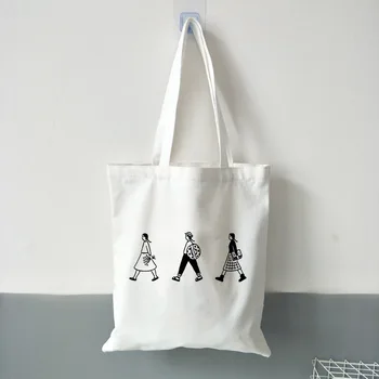 Женская холщовая сумка с принтом мультяшных Девочек, Сумки для покупок, Женская сумка через плечо Большой емкости, Эко-Сумки многоразового использования