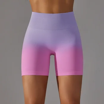 женские бесшовные тренировочные брюки candy gradient, обтягивающие спортивные трехточечные шорты с высокой талией, штаны для бега, фитнеса, йоги