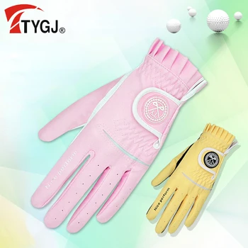 Женские перчатки для гольфа TTYGJ для левой и правой руки, дышащие перчатки из искусственной кожи, нескользящие дизайнерские перчатки со спортивными частицами