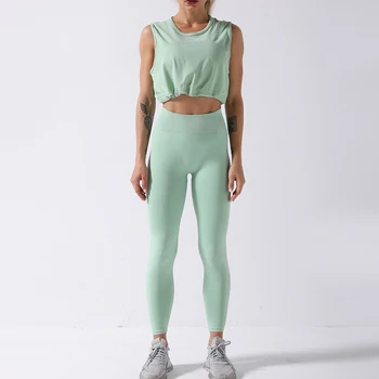 Женские спортивные костюмы LANTECH, комплекты для йоги, штаны для фитнеса, леггинсы, жилет для приседаний, бесшовный укороченный топ, спортивная одежда для активных видов спорта