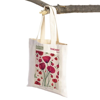 Женские сумки для покупок Flower Market с двойным принтом, декор в виде цветочных растений, повседневная холщовая сумка через плечо для ребенка, сумка для покупок
