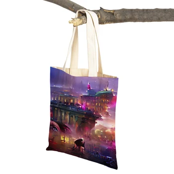 Женские сумки для покупок с аниме-граффити, дорожные сумки, Двойная печать, повседневная холщовая сумка Токио Берлин Манила Рио Найроби, Сумка для покупок