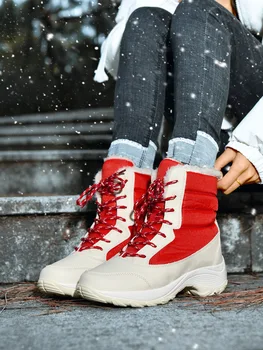 Женские теплые зимние ботинки с высоким берцем на утолщенной подошве для амортизации и снятия давления. Прогулочная обувь на шнуровке универсальна