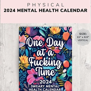 Забавный календарь для психического здоровья на 2024 год, Вдохновляющий календарь Swear на 2024 год, Цветочный календарь, Настольный вдохновляющий календарь