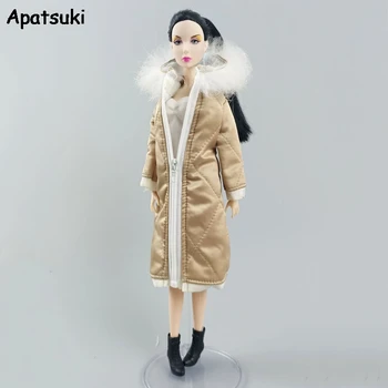 Зимнее длинное пальто цвета шампанского для куклы Барби, парка с капюшоном, одежда для куклы 1/6 BJD, куртка для куклы 1: 6, Аксессуары для кукол, Детские игрушки