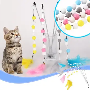 Игрушка для кошек, игрушки для кошек с помпоном, интерактивное перо В интерактивных игрушках, Забавная плюшевая палочка, Забавная палочка для кошек, Забавные игрушки из перьев для кошек