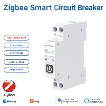 Интеллектуальный автоматический выключатель Tuya Zigbee с дозатором 1P 63A DIN-рейка Smart Life Работа с Alexa Home Яндекс Алиса