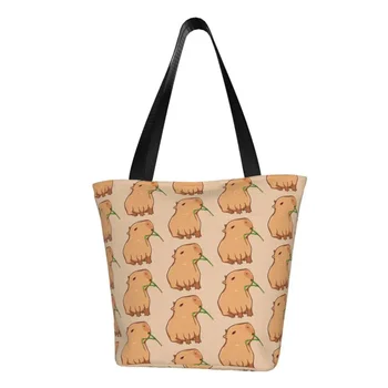 Кавайная милая сумка-тоут из капибары для покупок, многоразовая холщовая сумка для покупок для любителей животных, наплечная сумка для покупок в продуктовых магазинах