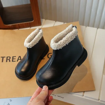 Короткие ботинки для девочек, осень-зима, Новые модные детские ботинки, плюшевые универсальные мягкие детские ботинки в британском стиле, нескользящий хлопок J159