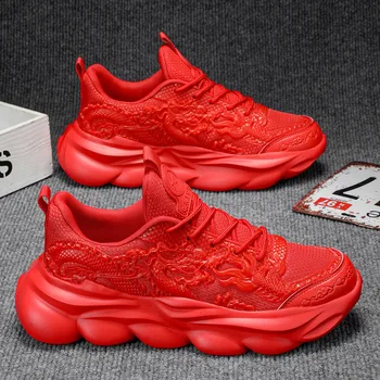 Красные китайские драконы Мужские кроссовки для бега с дышащей сеткой Мужская спортивная обувь Модный тренд Женские кроссовки Zapatillas De Hombre