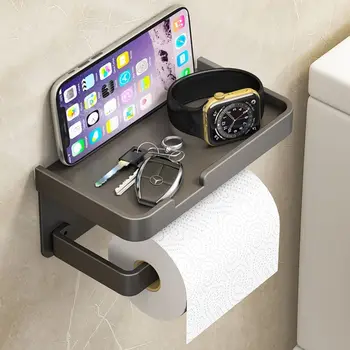 Креативный черный перфорированный держатель для рулонов, противоскользящая настенная вешалка для полотенец, вешалка для телефона, держатель для бумаги, полка для туалета