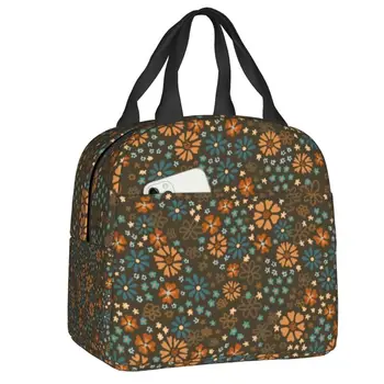 Летние сумки для ланча в стиле ретро с цветочным узором в стиле хиппи, утепленные сумки для ланча для женщин, переносной холодильник, термобокс для Бенто, кемпинг, путешествия
