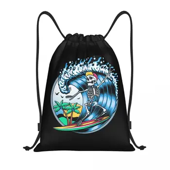 Летняя сумка для серфинга с черепом Серфингиста, сумка на шнурке, Женская Мужская портативная спортивная сумка для спортзала, рюкзаки для покупок