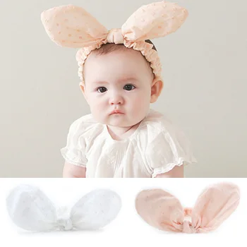Милая детская повязка на голову с заячьими ушками, нейлоновая однотонная эластичная лента для волос, аксессуары для малышей