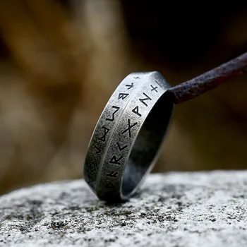 Модное норвежское кольцо с рунами Футарка, Мужское кольцо из нержавеющей стали цвета античного серебра, Амулет-Вегвизир, Мужские исландские ювелирные изделия, Креативный подарок