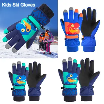 Мультяшные ветрозащитные Детские лыжные перчатки с длинными рукавами и защитой от ила, утепленные, для катания на сноуборде