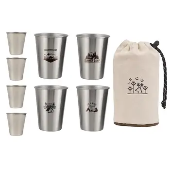 Набор походных чашек, 8 шт., набор уличных кружек, многоцелевые принадлежности для питья на открытом воздухе для альпинизма, домашней рыбалки, путешествий, барбекю