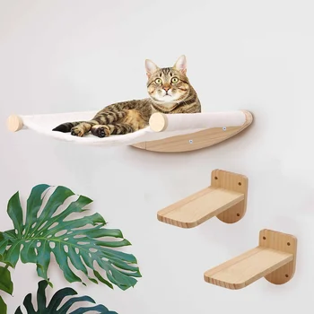 Настенные деревянные полки для лазания кошек Платформа для прыжков и когтеточка для кошачьего окуня и игр