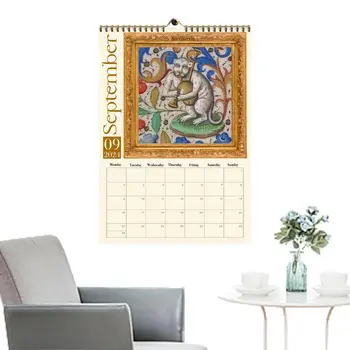 Настенный календарь со странным котом, подвесной ежемесячный настенный календарь со средневековыми изображениями кошек, домашние настенные художественные плакаты для школьной спальни