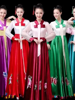 Новая Корейская Традиционная одежда Женское платье Народный сценический танцевальный костюм Женское Многоцветное Элегантное платье Ханбок