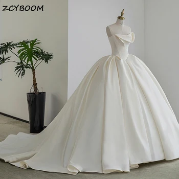 Новейшее Атласное Плиссированное Бальное платье без бретелек, свадебное платье 2024, Классическое Свадебное платье принцессы без рукавов на молнии сзади, Vestido De Novia