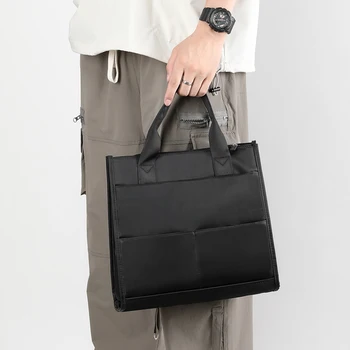 Новое сообщение Мужские портативные сумки для ноутбуков, водонепроницаемые для делового отдыха, Регулируемый плечевой ремень, Многофункциональный Большой карман
