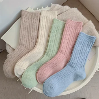Новые женские носки, зимние модные однотонные повседневные Толстые Теплые Носки, женские носки ярких цветов, простые модные носки для девочек, дышащие