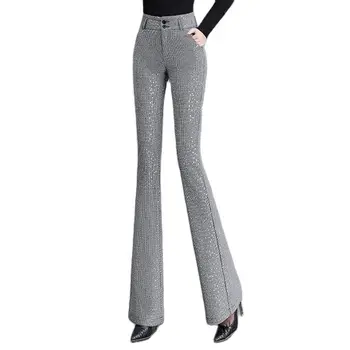 Новые женские узкие брюки с высокой талией от Micro-Pants Летом 2023 года - это серые Универсальные женские брюки, не глаженые и ниспадающие
