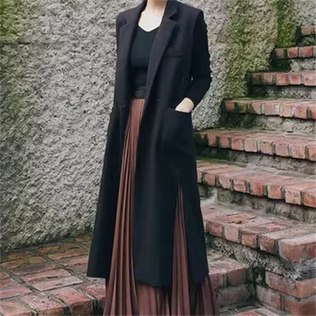 новый весенний длинный жилет без рукавов черный пиджак с раздвоением OL blazer sin mangas mujer