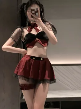 Новый комплект из бархатной плиссированной тонкой короткой юбки в стиле Role Playing Maid JK, сексуальные топы, соблазнительная форма, открытая талия, дизайн RXV1