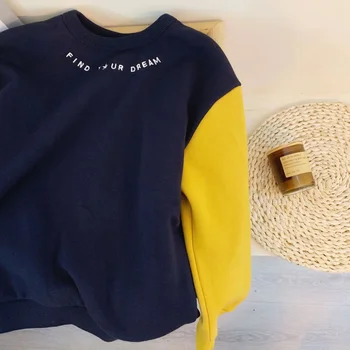 Новый свитер для мальчиков весной и осенью 2023 года, Повседневная детская футболка в корейском стиле, Высококачественная одежда с цветным блоком