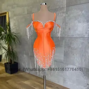 Оранжевые короткие платья русалки для выпускного вечера, роскошные мини-коктейльные платья с кристаллами и кисточками для чернокожих девочек, платья для выпускного на День рождения