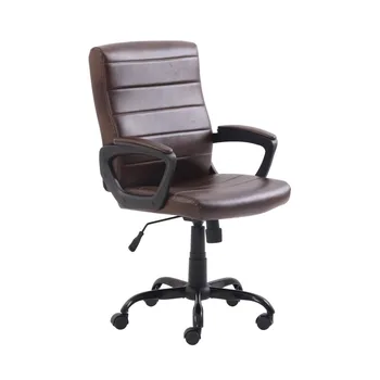 Офисное кресло менеджера со средней спинкой и подлокотниками, подходит для спальни, гостиной, общежития, из натуральной кожи, коричневый