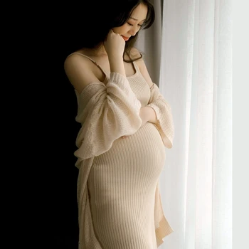 Платье и халат для фотосессии беременных женщин, эластичная одежда для беременных в полоску Для фотосессии беременных