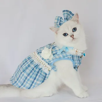 Платье принцессы для домашних животных Маленькая Собачка Милая Клетчатая Юбка Осень Весна Модные Аксессуары Одежда для кошек Пудель Чихуахуа Мальтезе
