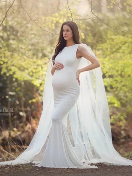 Платья для фотосъемки беременных, белые макси-длинные платья с сетчатым плащом, платья для беременных для фотосессии, душа беременного ребенка Платья для фотосъемки беременных, белые макси-длинные платья с сетчатым плащом, платья для беременных для фотосессии, душа беременного ребенка 0