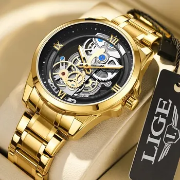 Повседневные часы LIGE для мужчин, спортивные водонепроницаемые наручные часы с кварцевым хронографом, брендовые роскошные модные полые часы для мужчин Reloj Hombre
