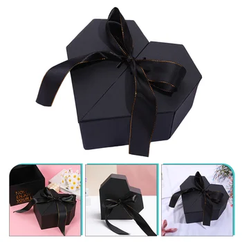 Подарочная коробка с цветочным рисунком, черная упаковочная коробка в форме сердца, романтический подарочный футляр с лентой Подарочная коробка с цветочным рисунком, черная упаковочная коробка в форме сердца, романтический подарочный футляр с лентой 0