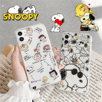 Прозрачный чехол Snoopy для iPhone 15 14 13 12 11 Pro Max, защитный чехол, простой чехол для телефона с рисунком граффити, пара чехлов сзади