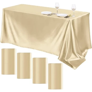 Прямоугольная свадебная атласная скатерть гладкого золотого цвета гладкая настройка рабочего стола