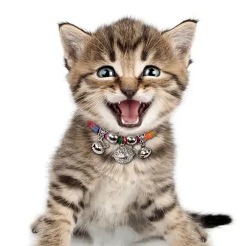 Регулируемая красочная легкая шлейка для котенка в ручной оплетке с колокольчиком, Ошейник для домашней кошки, Плетеное ожерелье для кошки