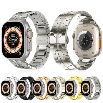 ремешок из нержавеющей стали для Apple Watch Ultra Band 49 мм 45 мм 44 мм 42 мм, металлический ремешок с откидной застежкой для Apple Watch Series 9