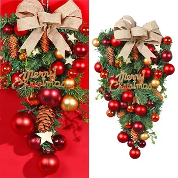 Рождественская Подвеска в виде перевернутой елки, Рождественский венок с декоративным шариком, Декоративный бант, Подвесное Украшение входной двери