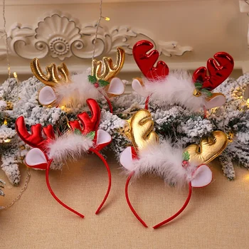 Рождественские блестки, повязка на голову с оленьими рогами, Эластичная повязка на голову для женщин, подарок для девочек на Рождество, Новогоднюю вечеринку, принадлежности для косплея