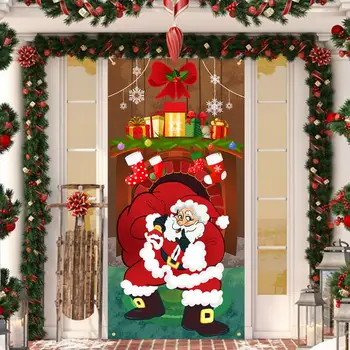 Рождественское украшение дверной крышки Зеленая Рождественская фоновая ткань Рождественское украшение дверной крышки Украшение для новогодней вечеринки