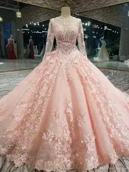 Роскошное розовое новое дизайнерское бальное платье, платья для выпускного вечера, Длинные рукава, кружевное платье с аппликацией из бисера, вечерняя одежда больших размеров, сшитое на заказ